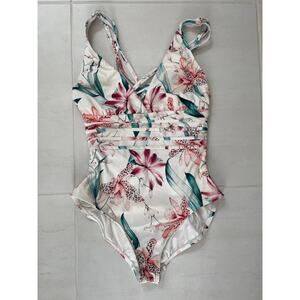 La Blanca Flyaway Swim One Piece Swimsuit Print Criss Cross Back Swimwear